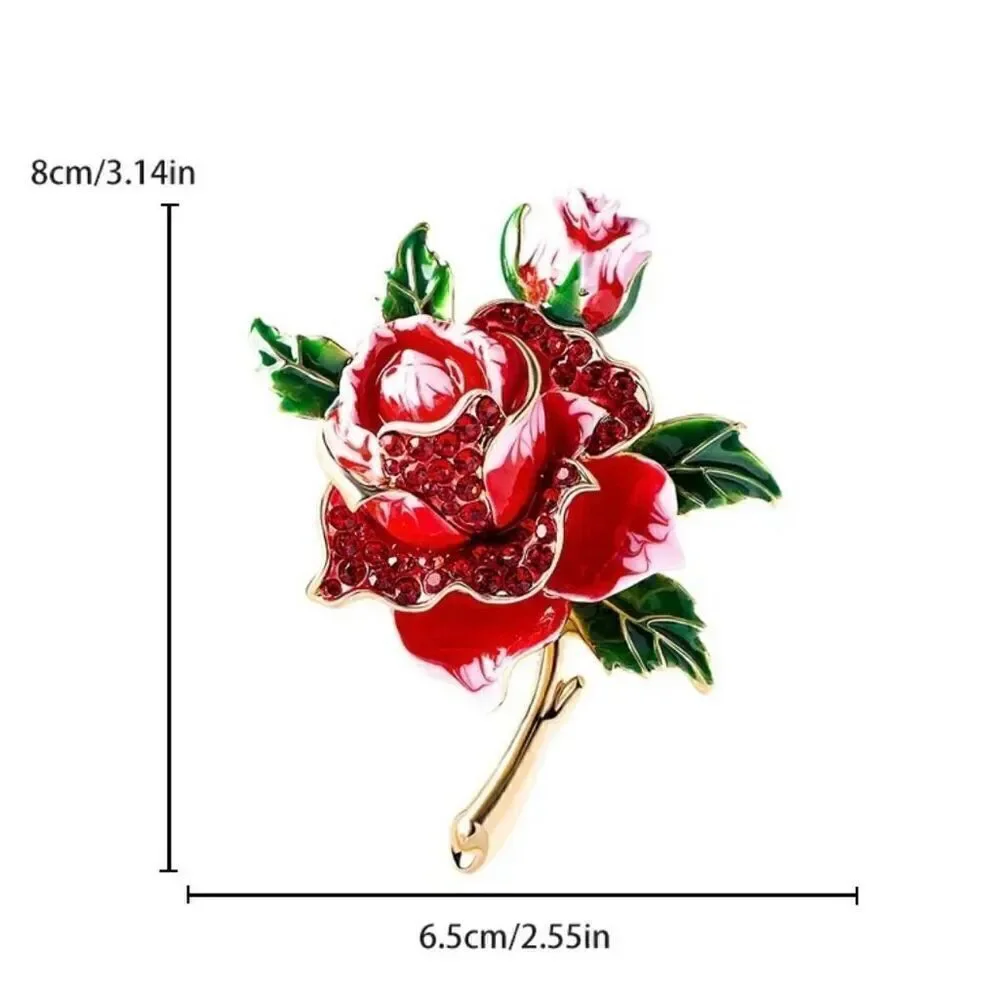 Crystal Rhinestone Rose Brooch Womens Large Enamel Fashion Floral Pin New